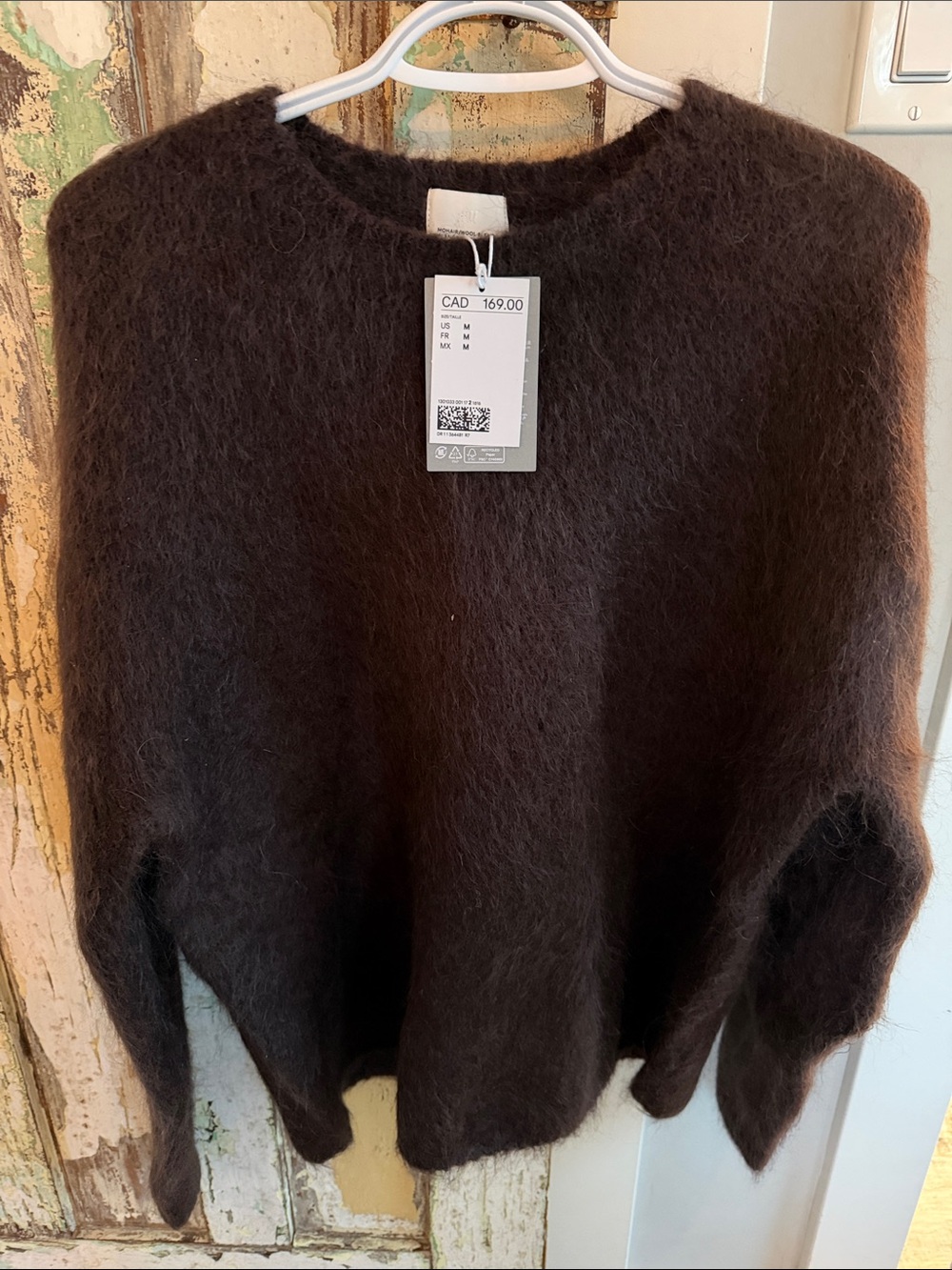 H&M Dark Brown Fuzzy Crew Neck Sweater